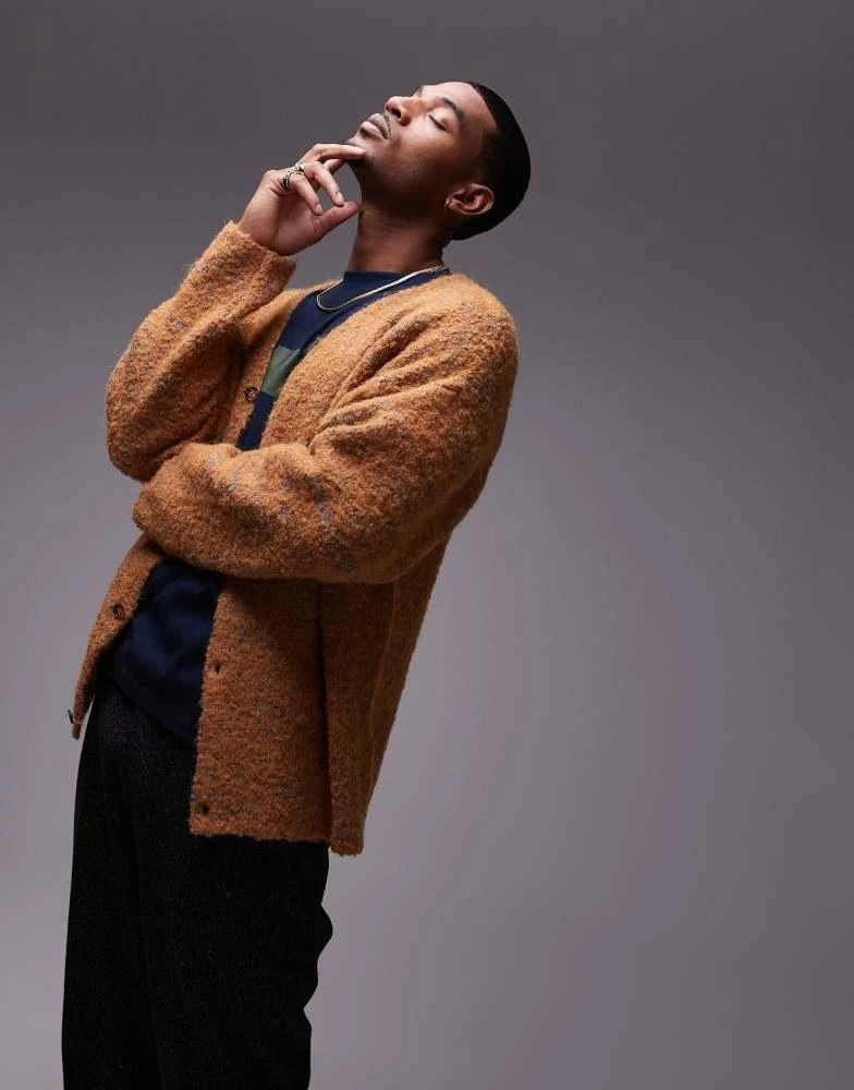 Topman Topman relaxed fit boucle pattern cardigan in orange 1