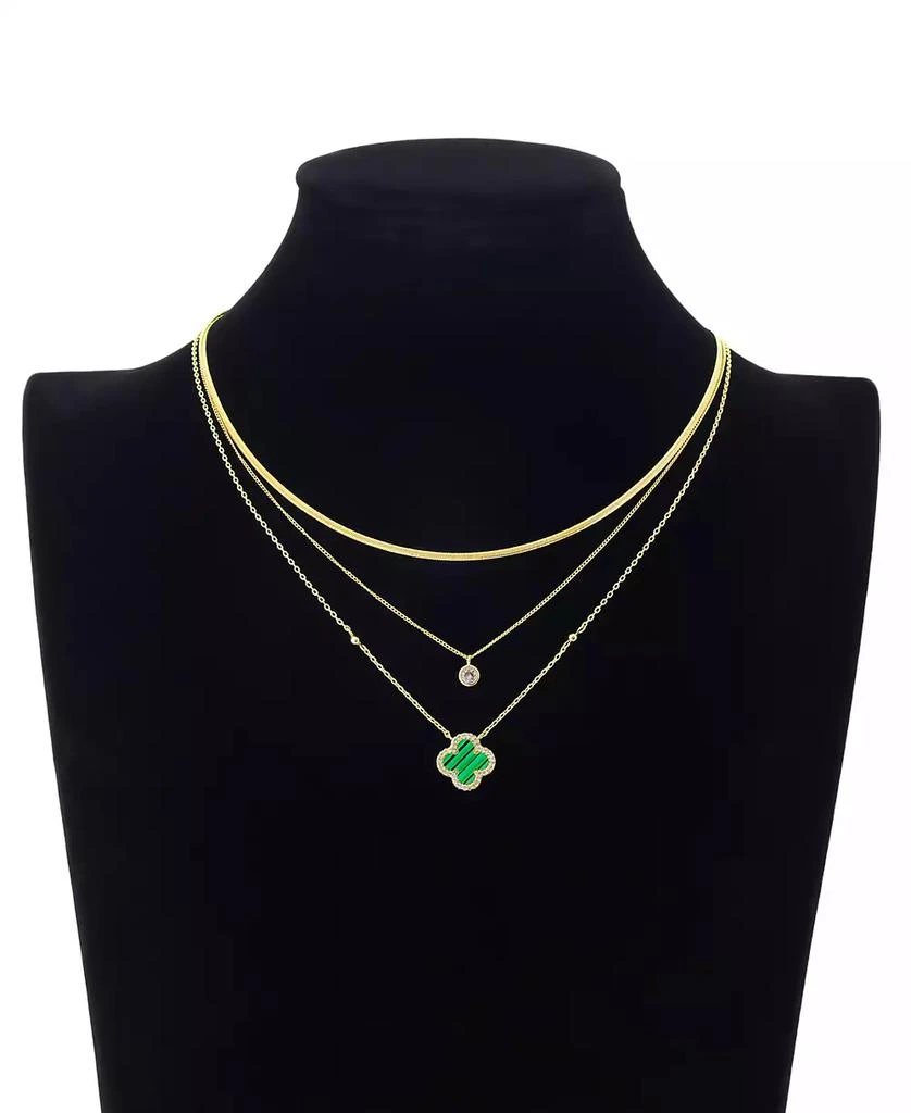 Unwritten Malachite Clover and Cubic Zirconia Bezel Layered Necklace Set 5