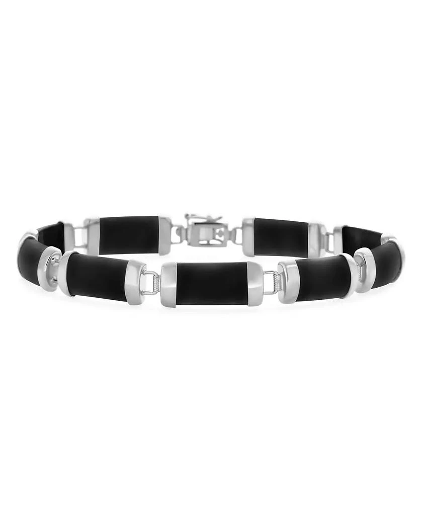 Bling Jewelry Natural Black Onyx Contoured Bar Link Strand Bracelet .925 Sterling Silver 7.5 Inch