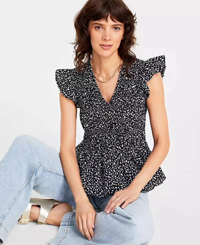 On 34th Women's Ruffle-Sleeve Printed Peplum Top, Created for Macy's 1