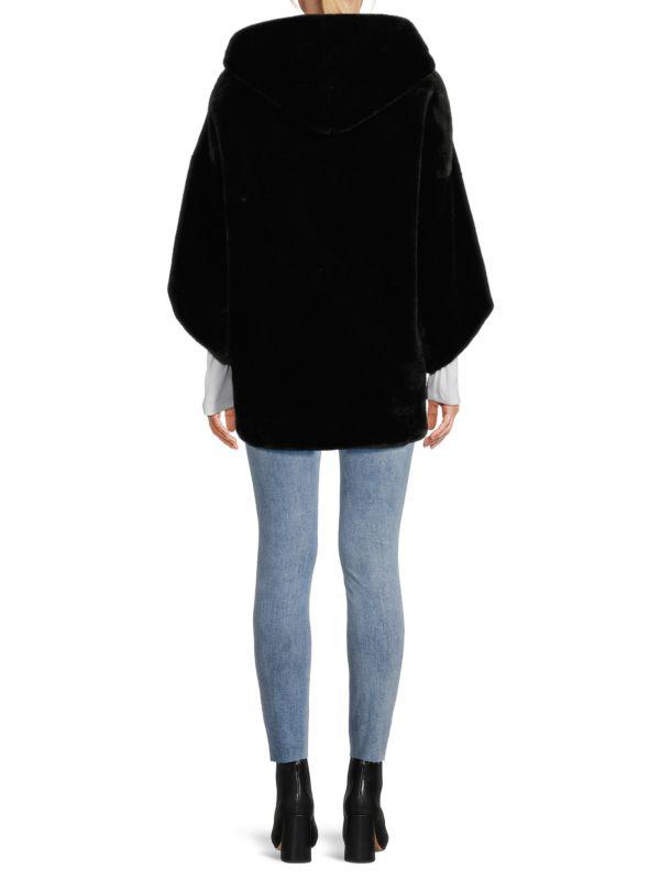 BELLE FARE Reversible Faux-Mink Hooded Cape Jacket
