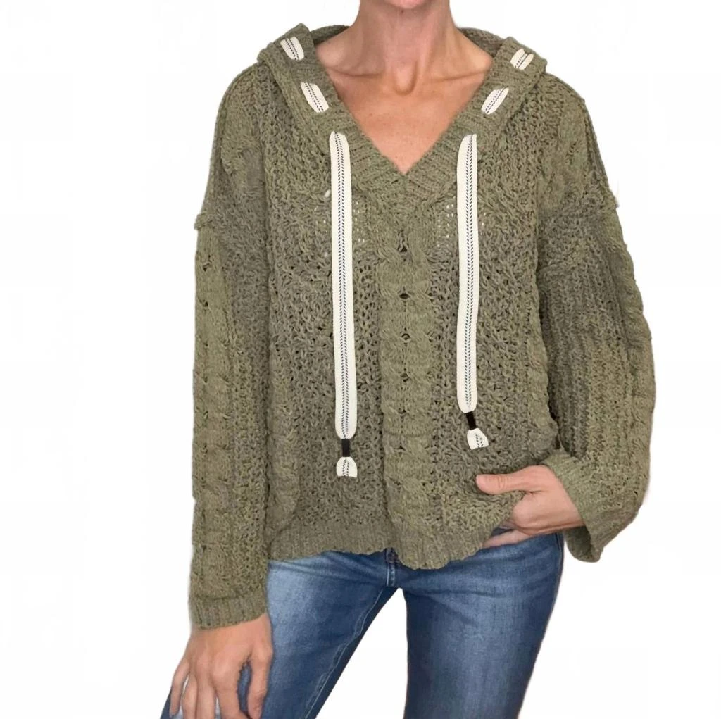 POL Crystal Chenille Hooded Sweater In Olive