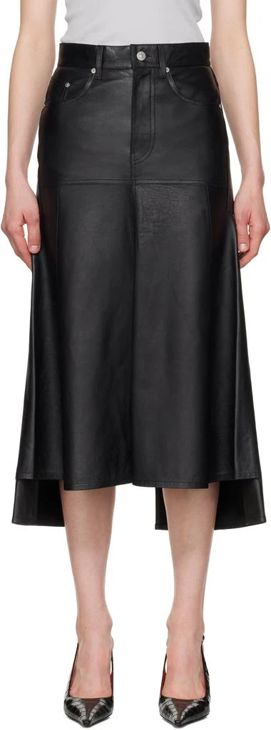 Victoria Beckham Black Panelled Flare Leather Midi Skirt 1