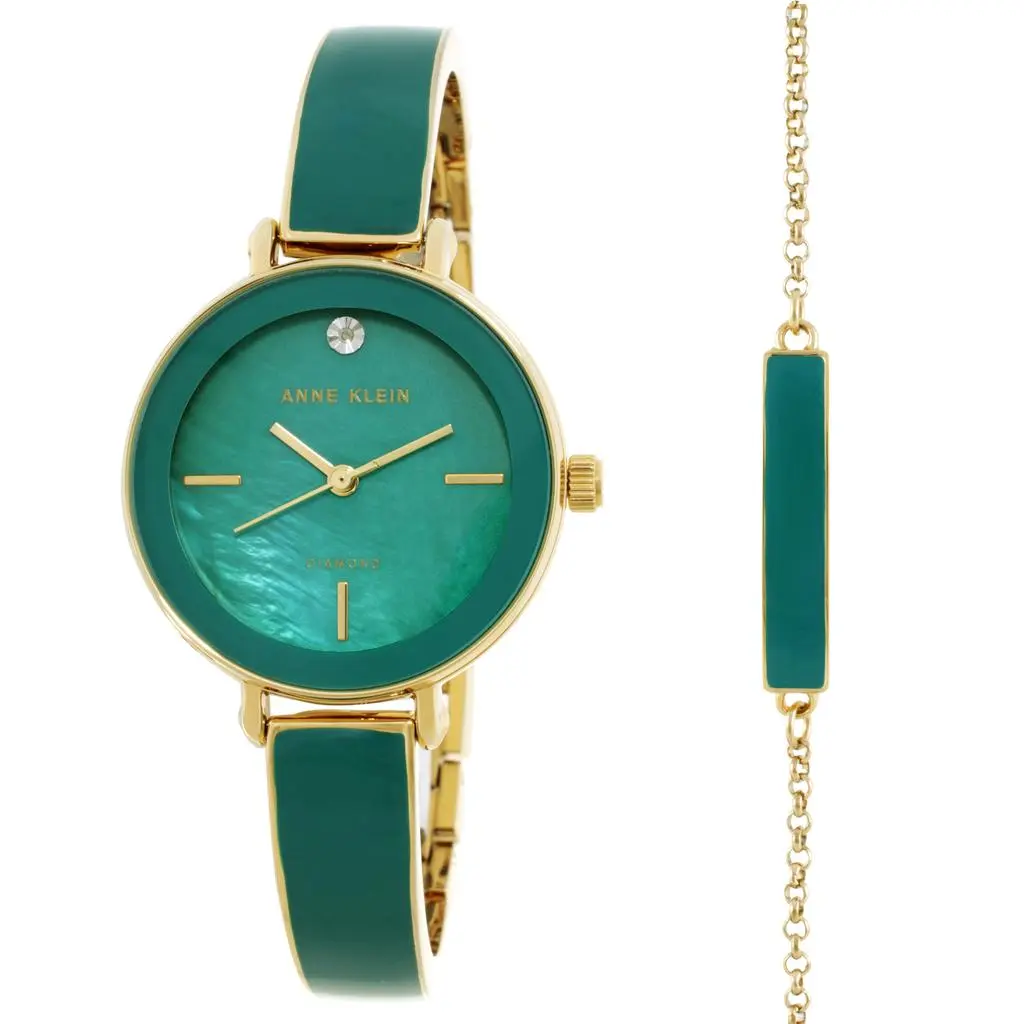 Anne Klein Anne Klein Quartz Green Mother of Pearl Dial Ladies Watch and Bracelet Set AK/3620GNST