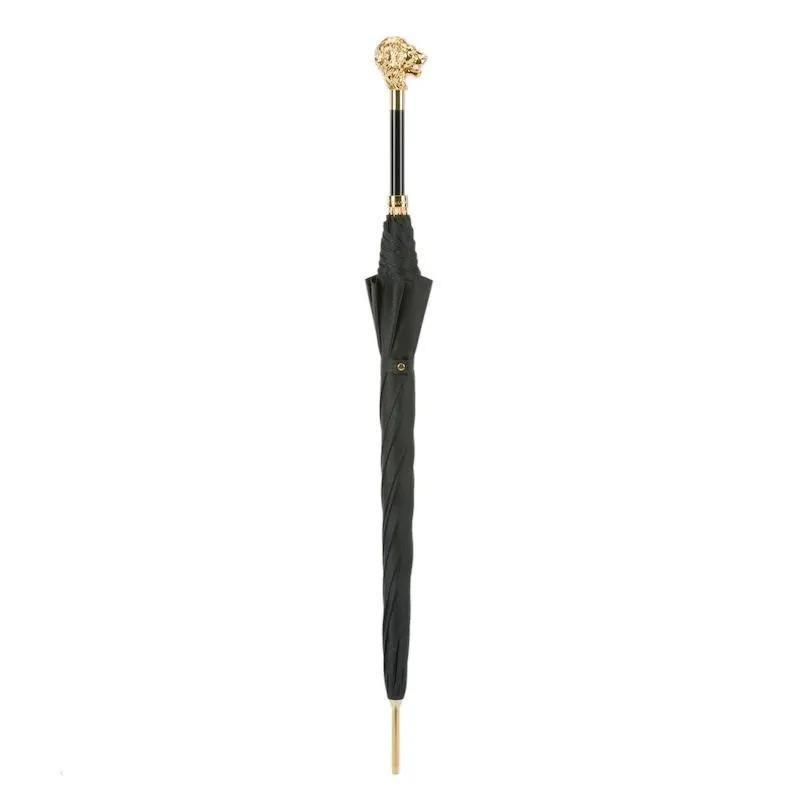 PASOTTI Pasotti - Black Umbrella with Gold Lion Handle