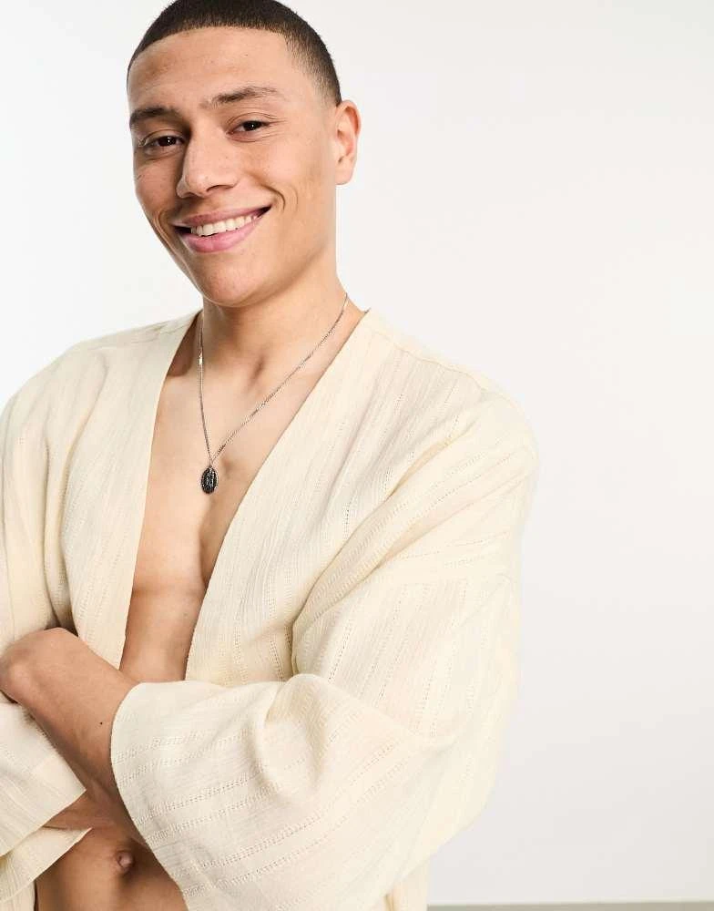 ASOS ASOS DESIGN textured linen blend kimono in neutral 3