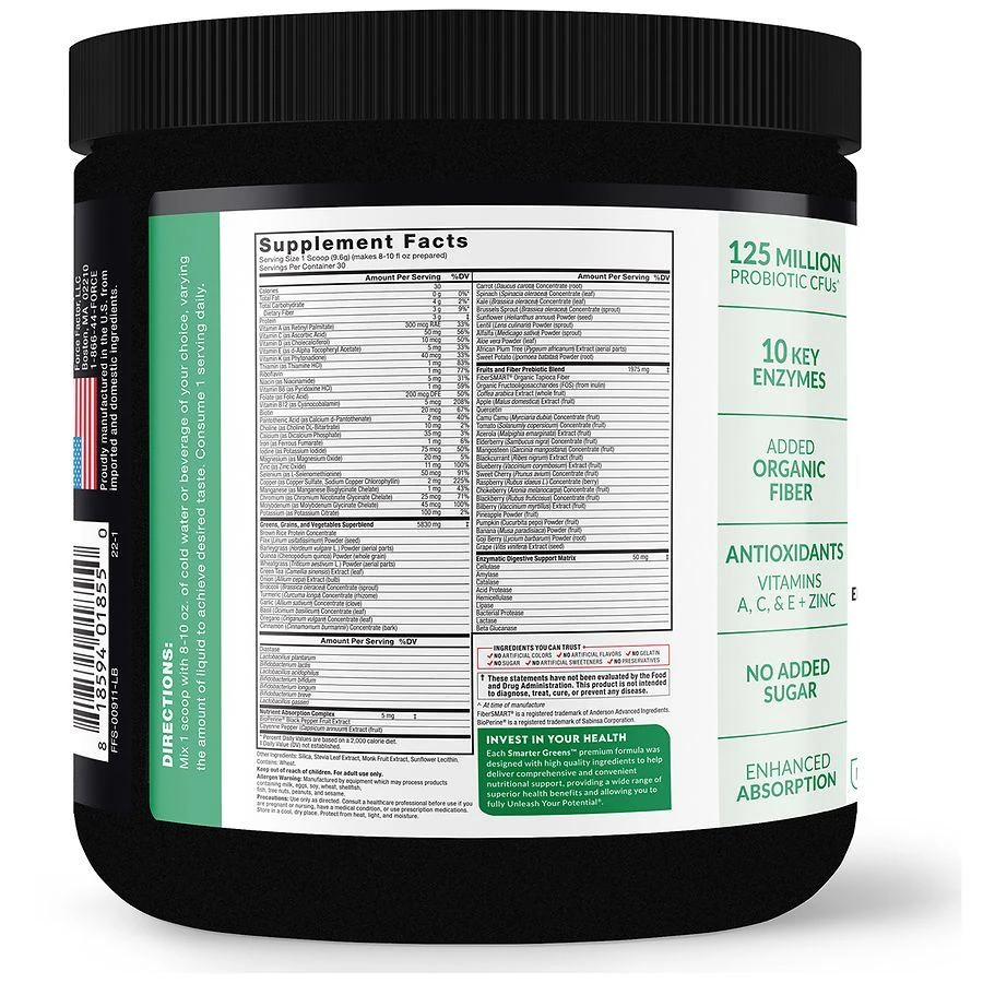 Force Factor Smarter Greens Daily Wellness Powder Unflavored 2
