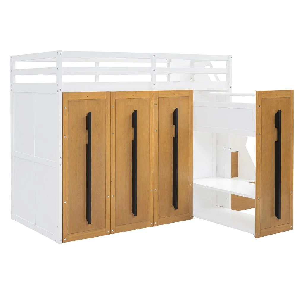 Streamdale Furniture Streamdale Modern Loft Bed with Two-Tone Storage Stairs and Pull-Out Wardrobes 3