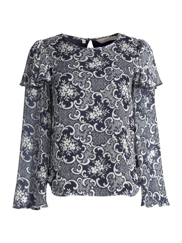 Rebecca Taylor Rochelle Fleur Ruffle Silk Chiffon Blouse 5