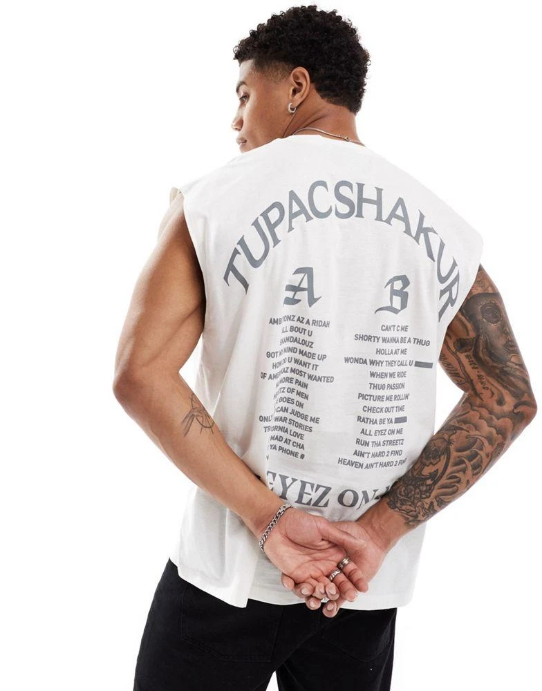 ASOS ASOS DESIGN unisex oversized license vest with Tupac graphic prints in off white 2