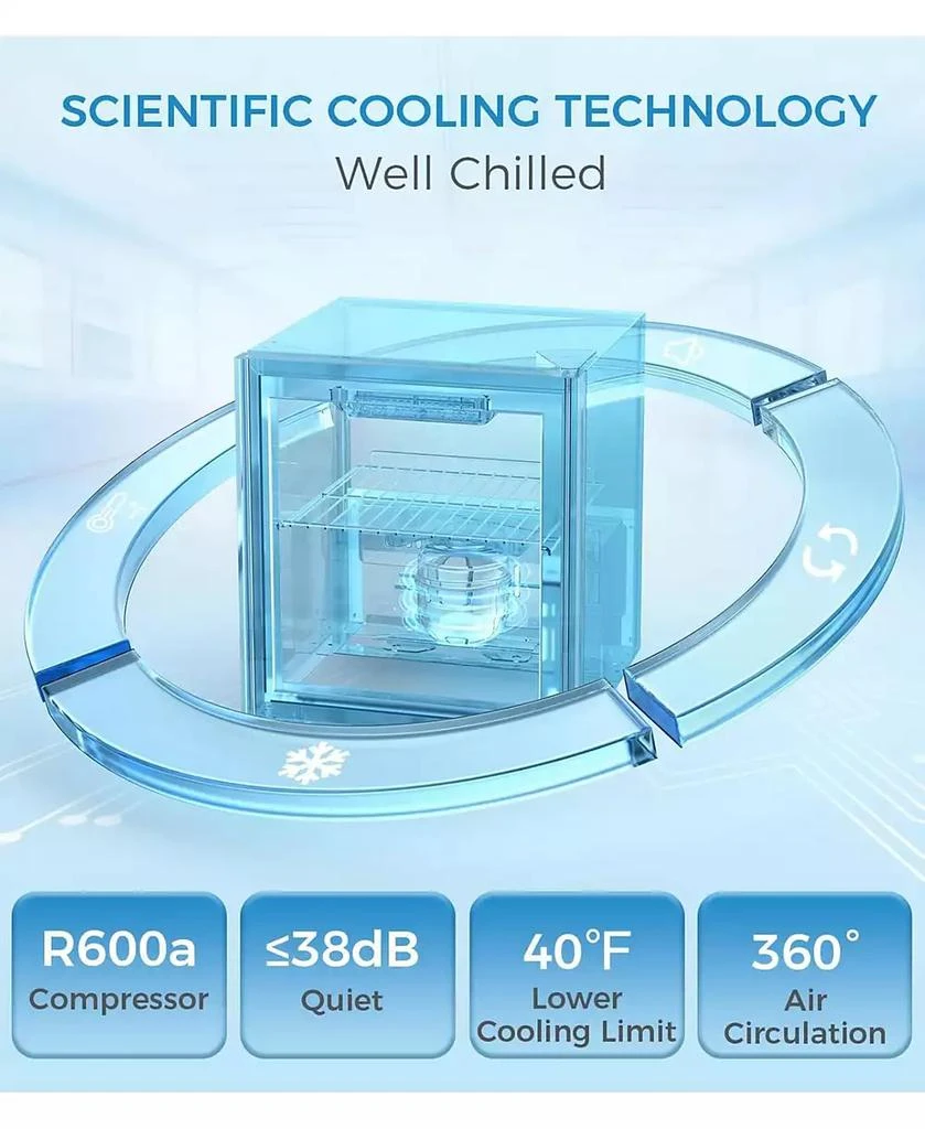 Cowsar 1.3 cu.ft 12 Bottle 48 Can Wine Cooler/Mini Fridge/Beverage Refrigerator Countertop Clear Glass Door for Beer&Soda 5