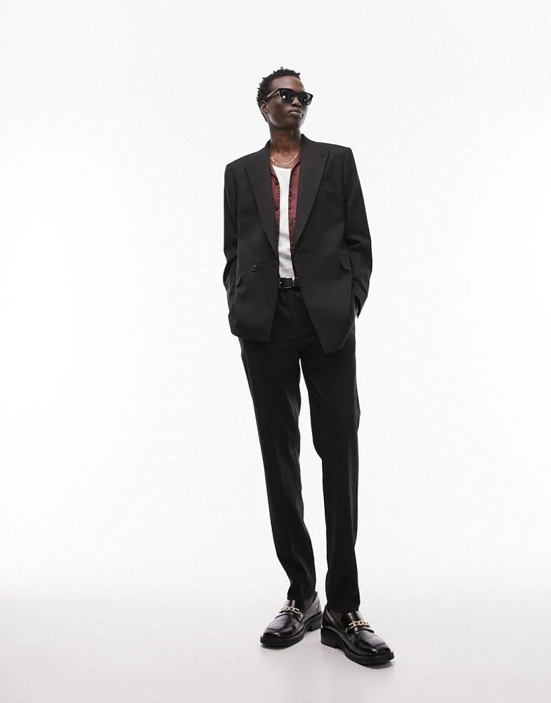 Topman Topman slim warm handle wrap suit jacket in black 2