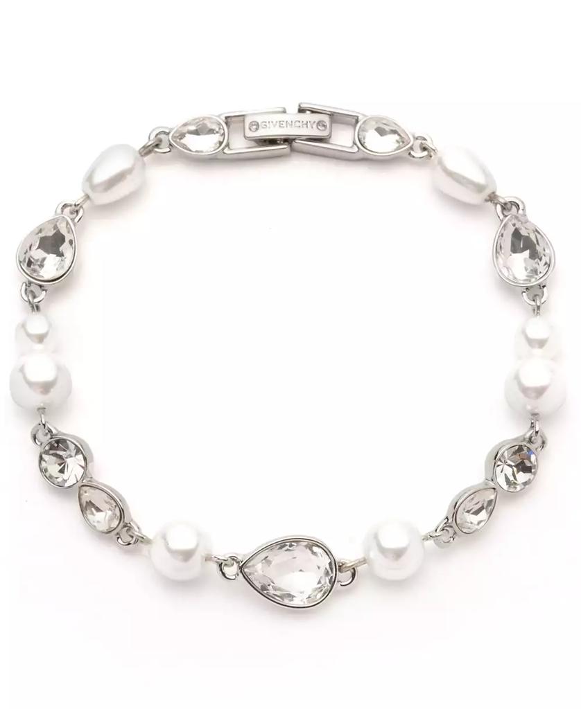 Givenchy Silver-Tone Crystal & Imitation Pearl Flex Bracelet