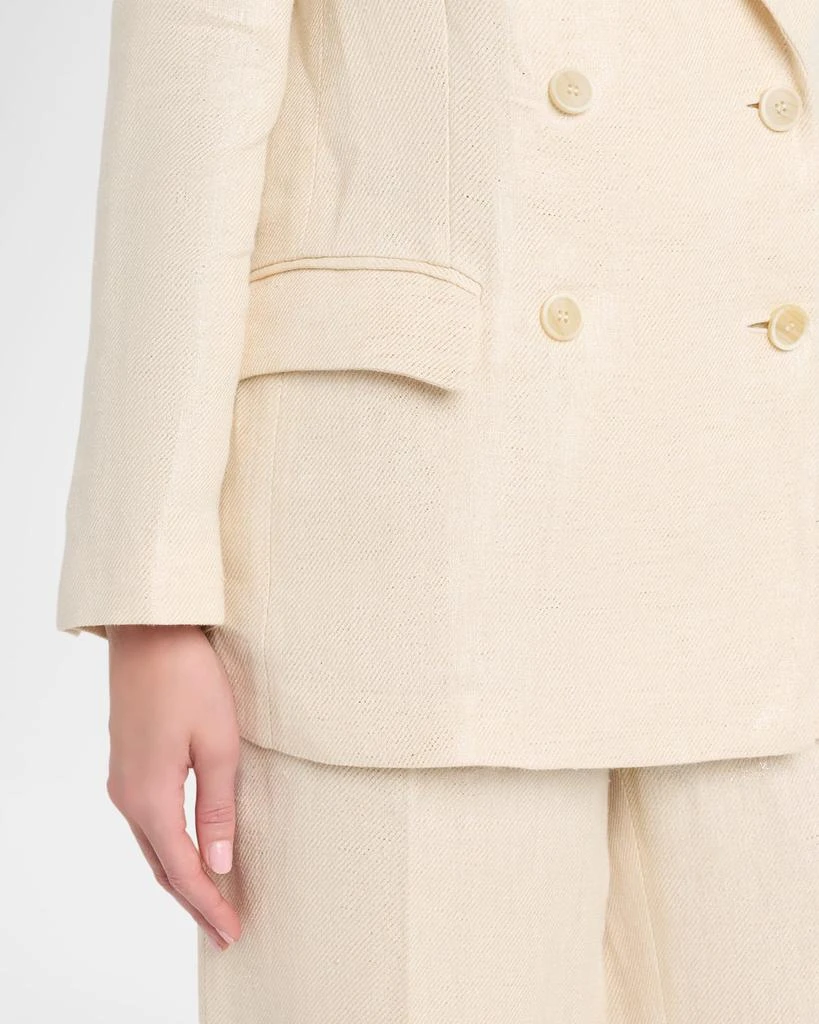 Brunello Cucinelli Shimmering Cotton-Silk Twill Double-Breasted Blazer 4