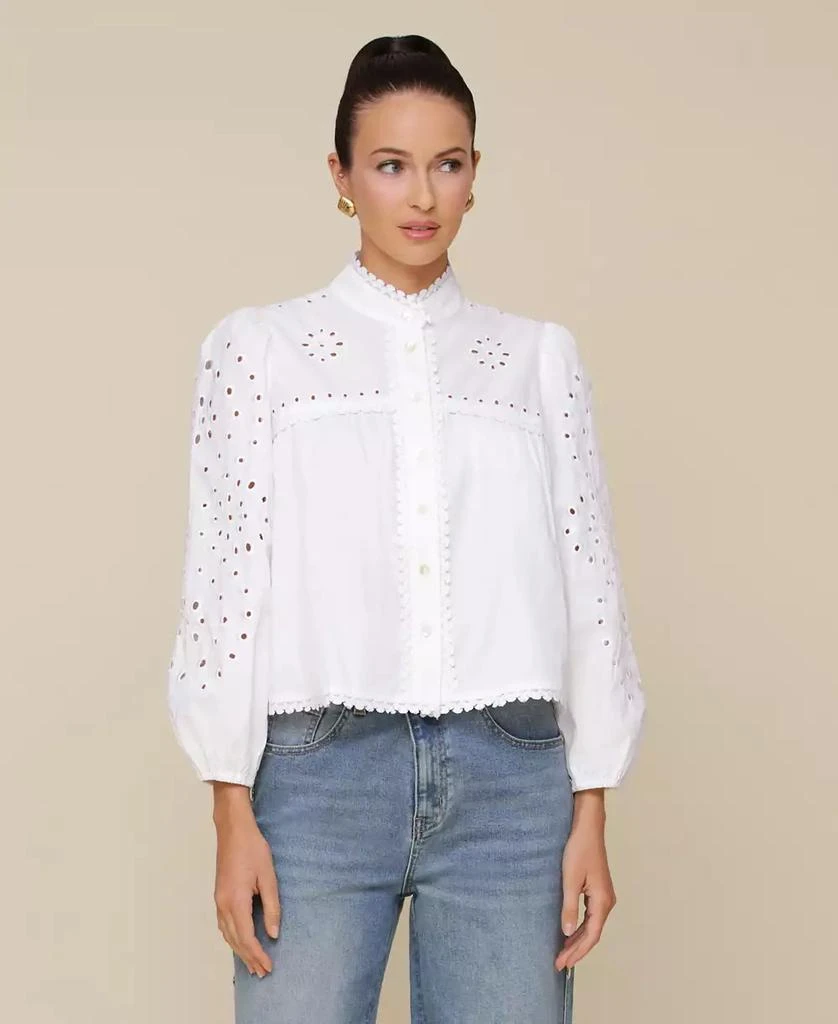Avec Les Filles Women's Button-Front Long-Sleeve Eyelet Top 1