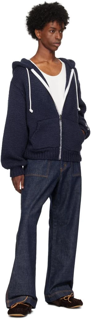 RICE NINE TEN Navy Hand Knitted Zip Hoodie 4