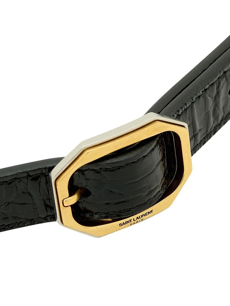 Yves Saint Laurent Frame Thin Belt in Crocodile-Embossed Leather 4