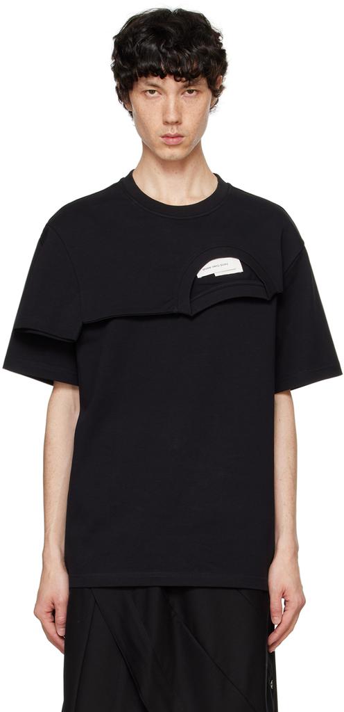 Feng Chen Wang Black Double Collar T-shirt - T-Shirts