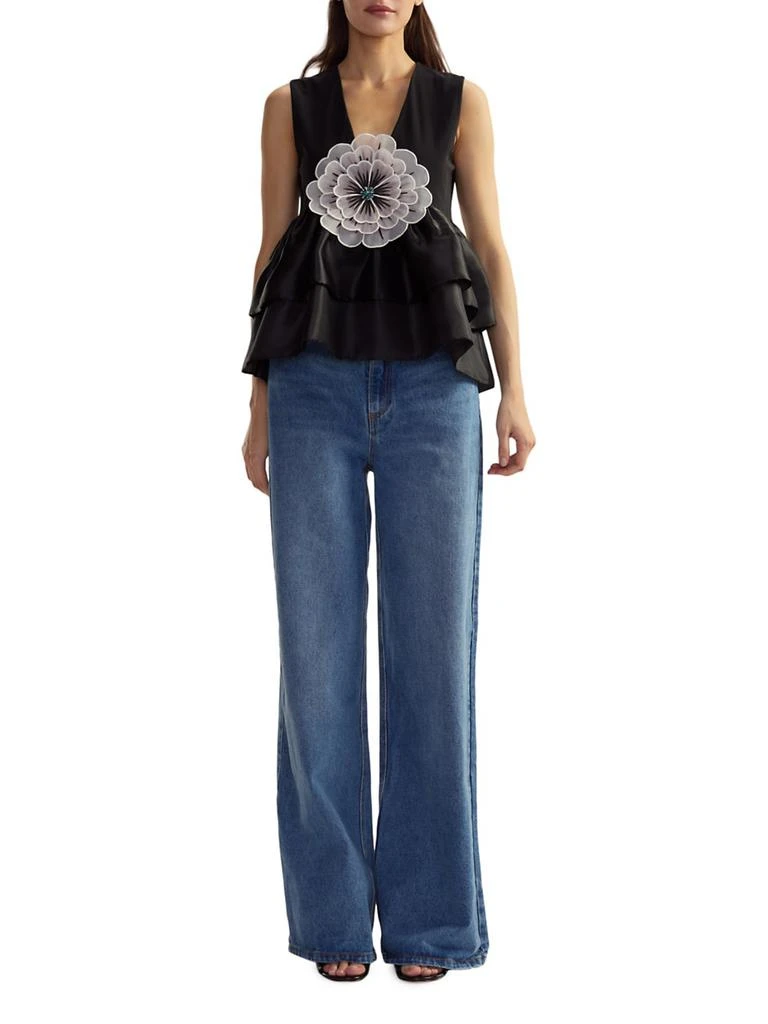 Cynthia Rowley V-Neck Organza Flower Top 2