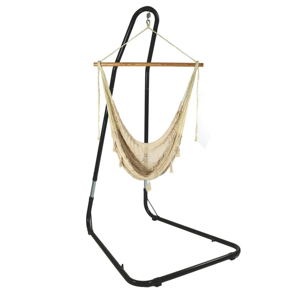 Sunnydaze Large Cotton/Nylon Outdoor Mayan Hammock Chair with Adjustable Stand - 330 lb Weight Capacity - Natural 1
