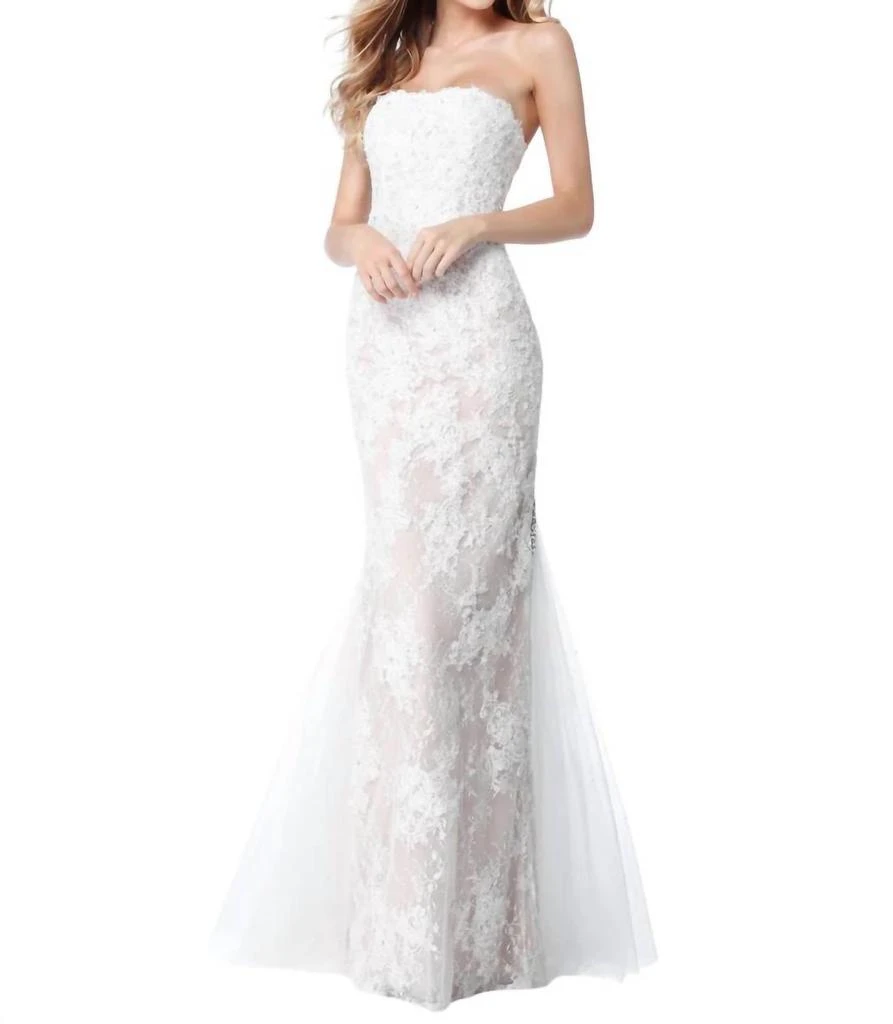 Sherri Hill Strapless Lace Appliqued Prom Dress In Ivory 1