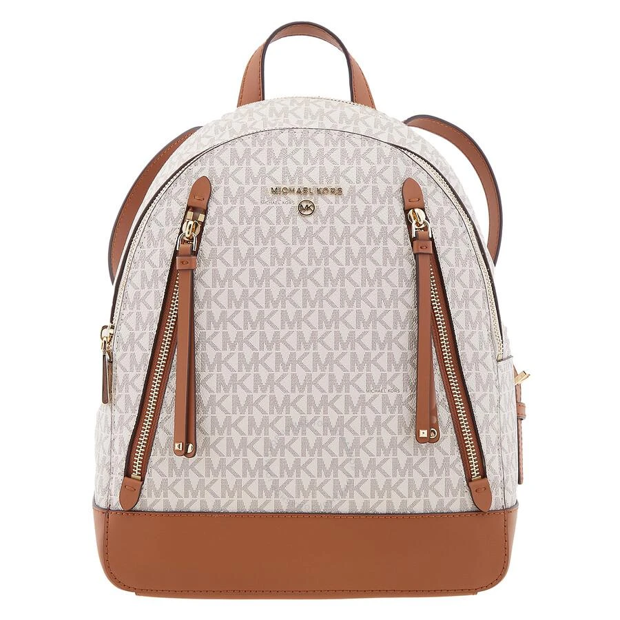 Michael Kors Michael Kors Ladies Brooklyn Medium Pebbled Leather Backpack - Ivory/Brown 1