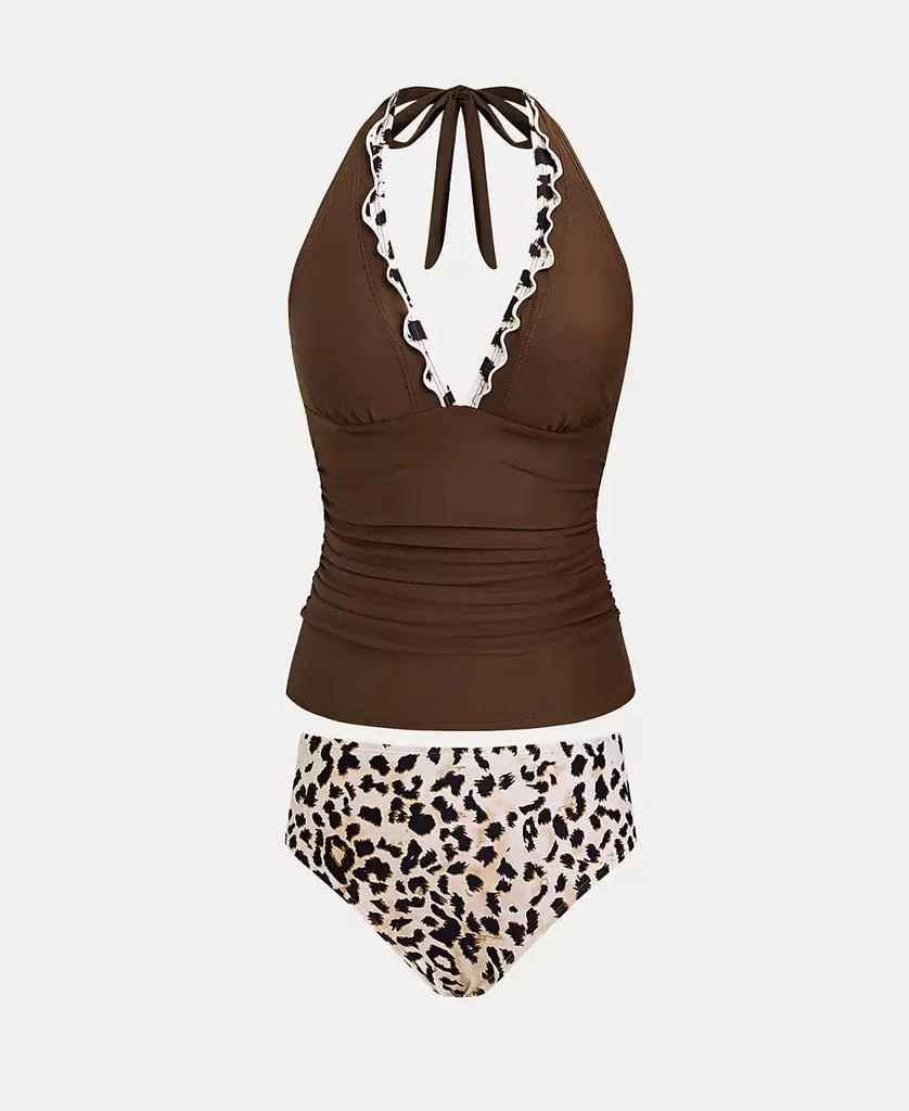 Cupshe Women
s V-Neck Halter Tie Tankini Set with Full Coverage 4