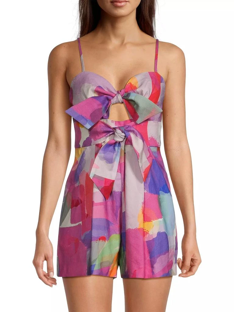 Milly Anya Rainbow Waterfall Brushstroke Linen-Blend Romper 3