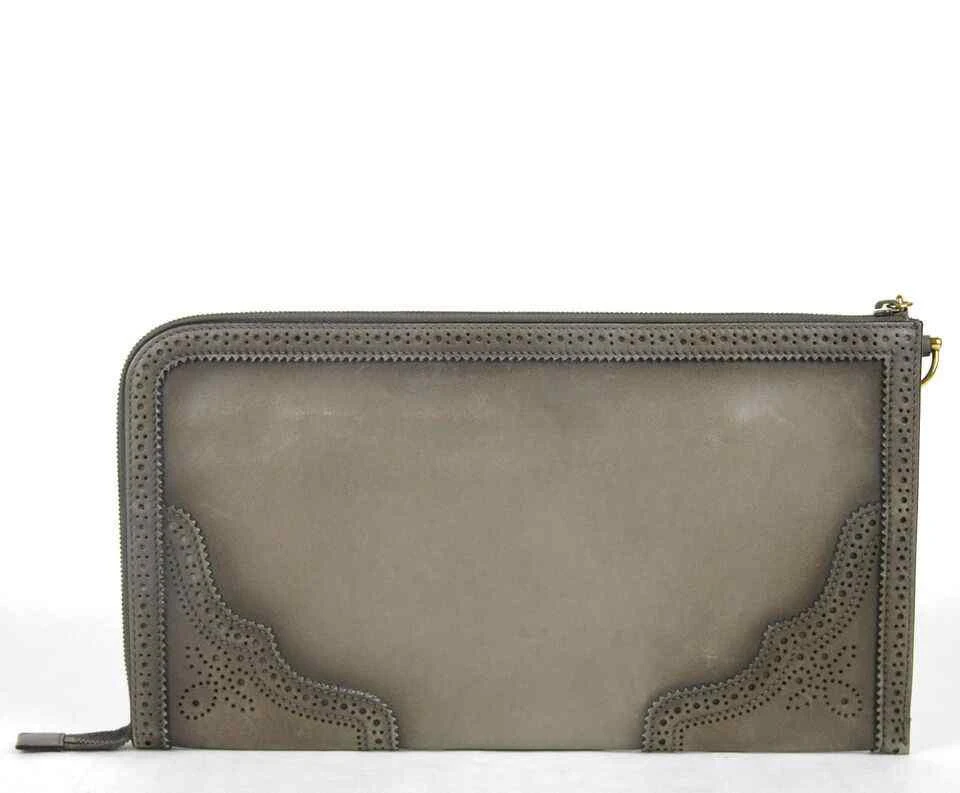 Gucci GUCCI Women's Duilio Brogue Zip Around Leather Clutch Bag 5