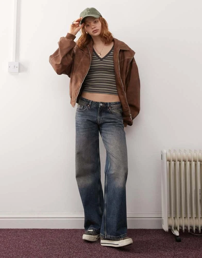 Monki Monki Imoo low waist wide leg jeans in vintage blue wash 1