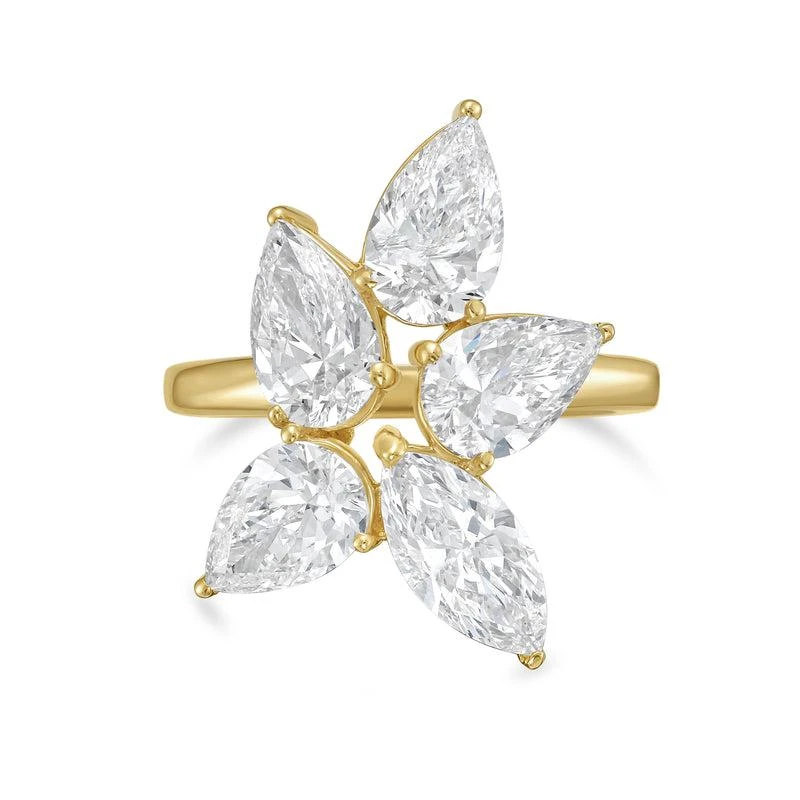 Diana M Jewels 14kt Yellow Gold 4.00cts Lab Grown Pear and Marquise cut Diamond Cluster Ring
