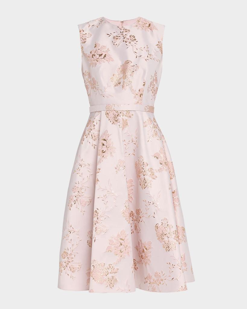 Pamella Roland Reo Metallic Floral Jacquard Sleeveless Midi Dress