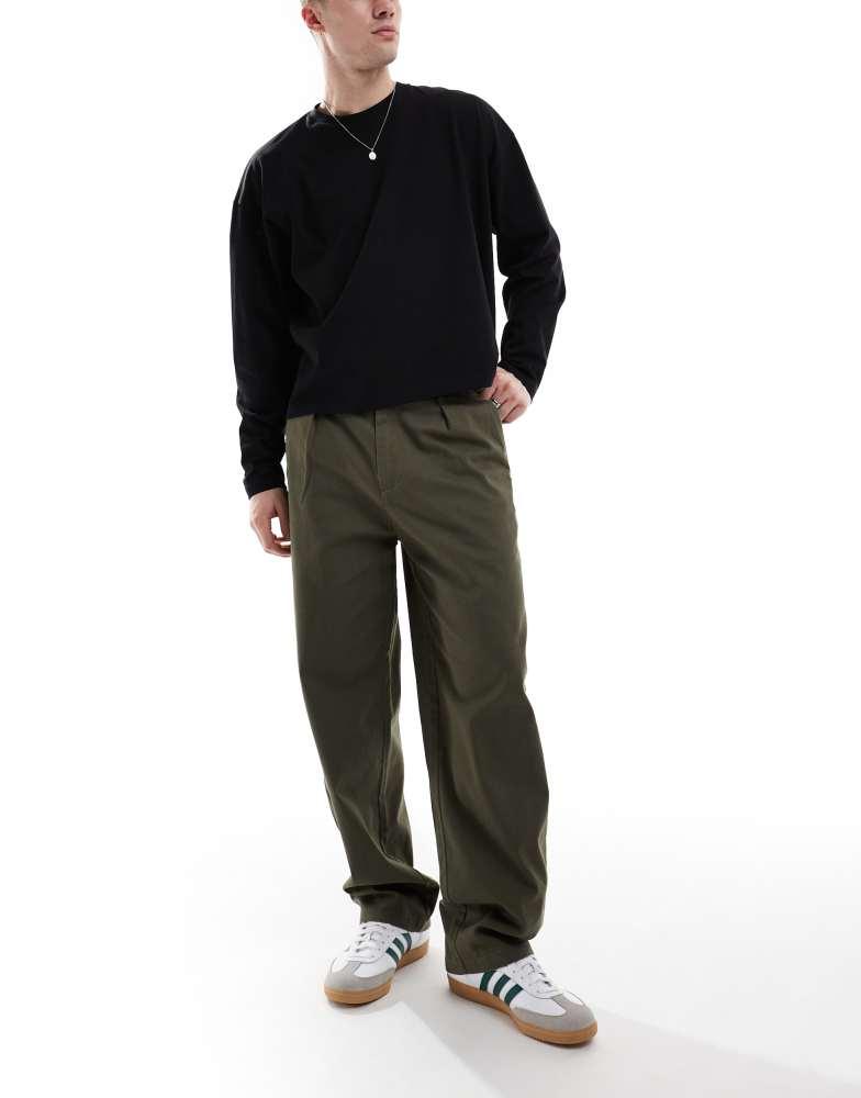 Only & Sons ONLY & SONS pleated wide leg trouser in khaki