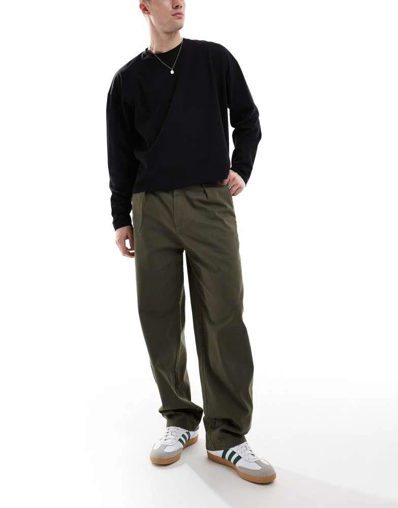 Only & Sons ONLY & SONS pleated wide leg trouser in khaki 1