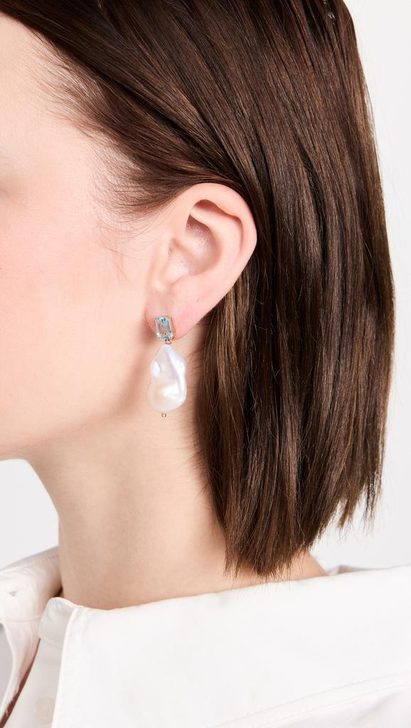 MATEO 14k Blue Topaz and Baroque Pearl Drop Earrings