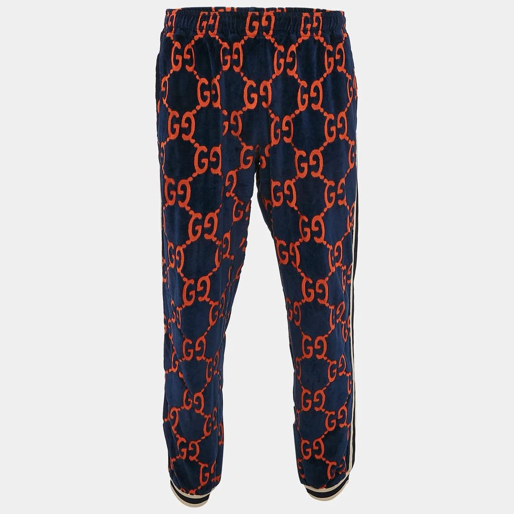 Gucci Gucci Blue & Orange Chenille GG Logo Velvet Track Pants L 1