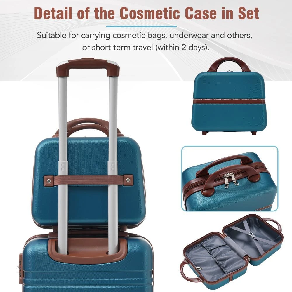 BreeBe Lightweight Blue Hardshell Luggage Set with TSA Lock, 3 Pieces 20'+28' Spinner Suitcases & Cosmetic Case 4