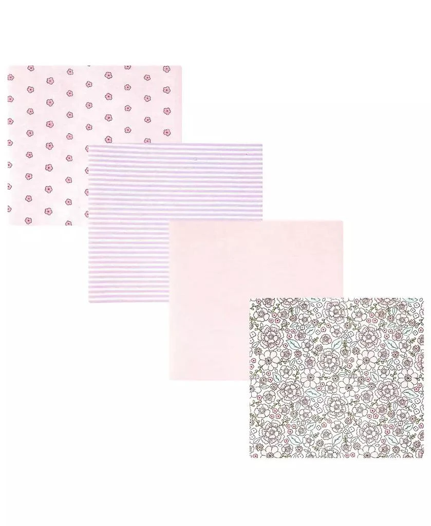 Hudson Girl Cotton Poly Flannel Receiving Blankets, Outline Floral Soft Pink, One Size