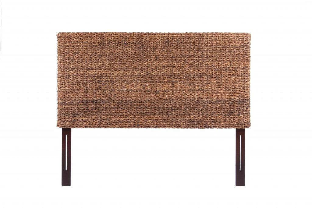 Hivvago Brown Natural and Rustic Woven Banana Leaf Straight Queen Size Headboard
