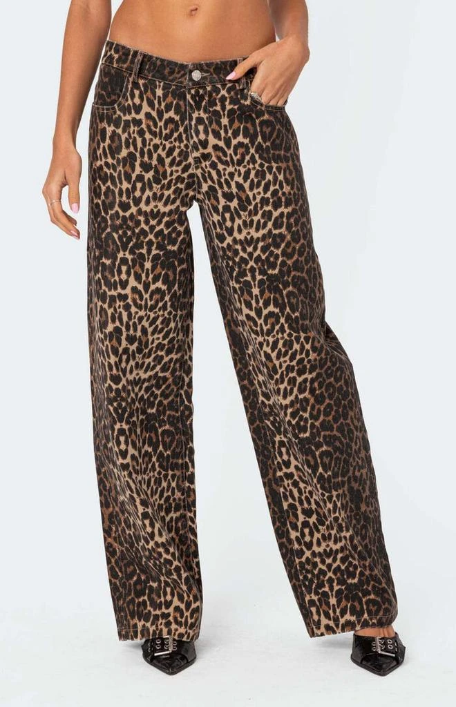 Edikted Leopard Printed Low Rise Jeans 2