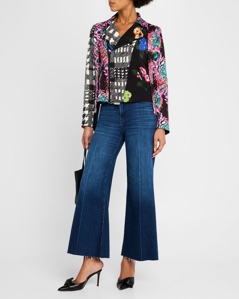 Libertine Patchwork Silk Bow-Shoulder Moto Jacket