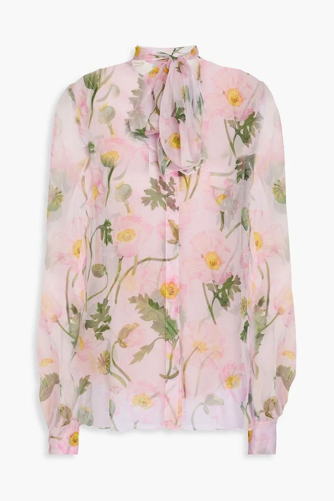 Oscar de la Renta Pussy-bow floral-print silk-chiffon blouse 1