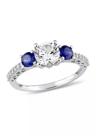 Belk 
Co. Lab Created Created White and Blue Sapphire 1/7 CT TW Diamond 3-Stone Engagement Ring in 10k White Gold