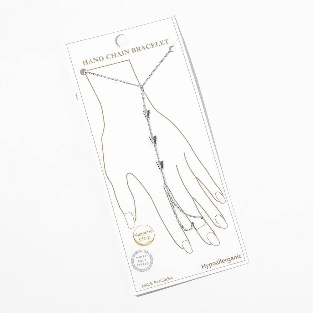 FASHNZFAB White Gold Dipped Butterfly Accent Hand Chain Magnetic Bracelet