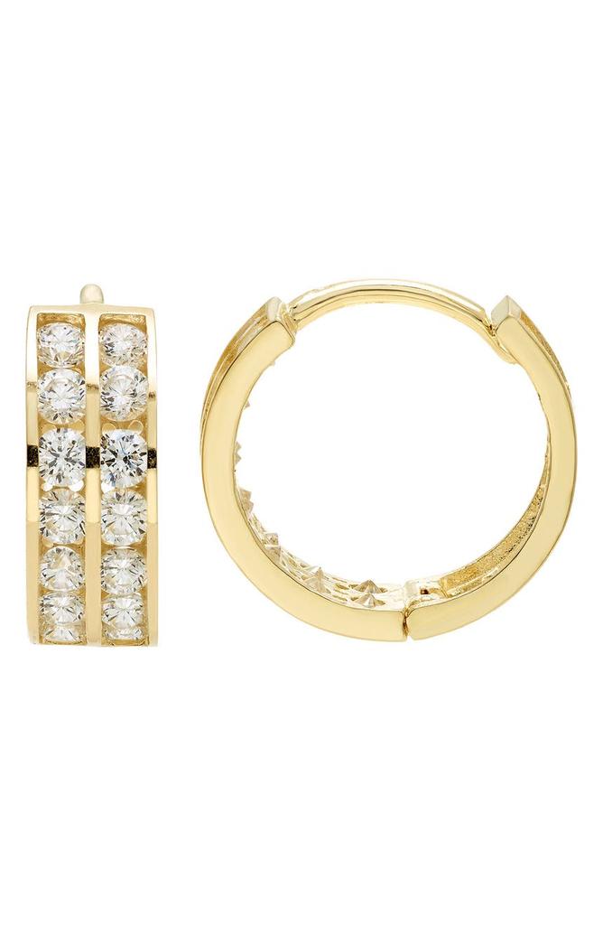 A&M 14K Yellow Gold Cubic Zirconia Double Row Huggie Hoop Earrings