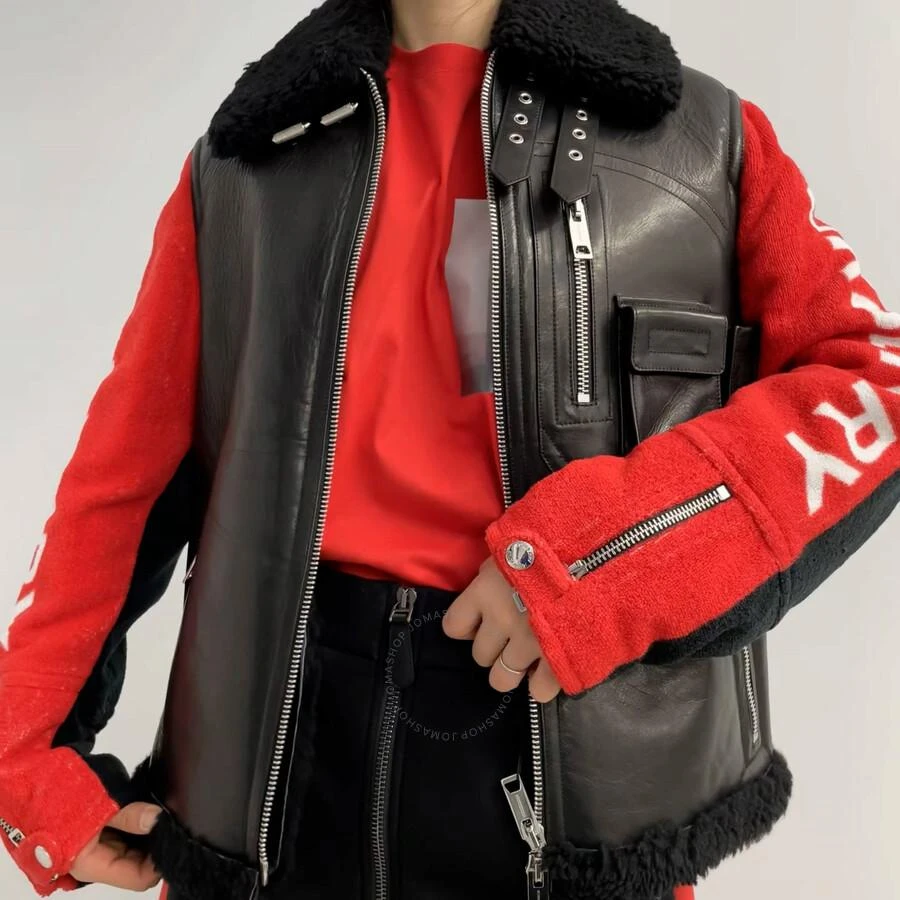 Burberry Leather And Shearling Contrast Sleeve Aviator Jacket 1
