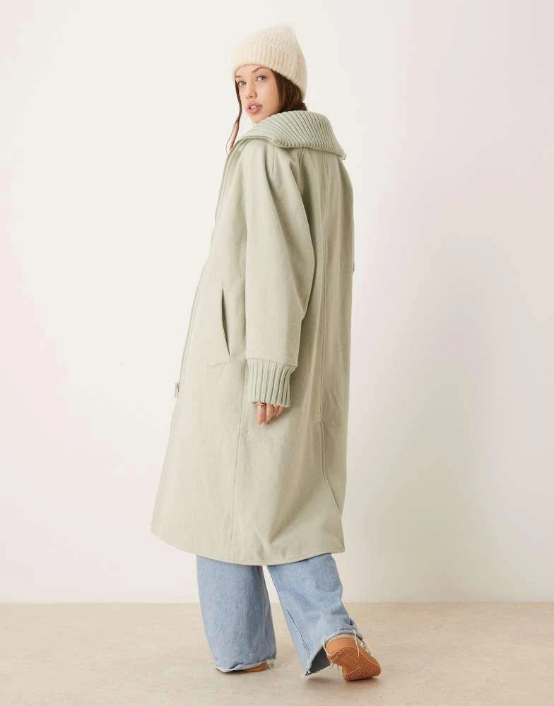 ASOS ASOS DESIGN knit collar longline coat in sage 3