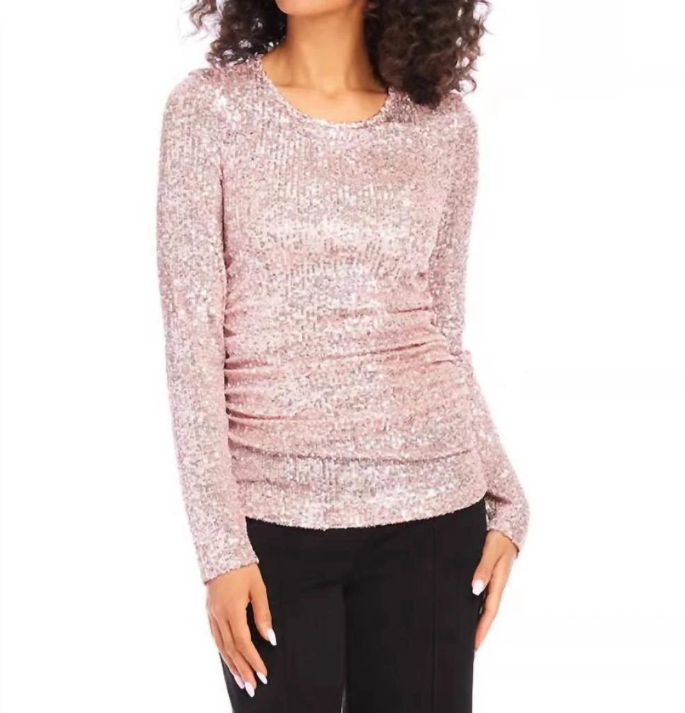Karen Kane Sequin Side Shirred Top In Pink Shimmer 1