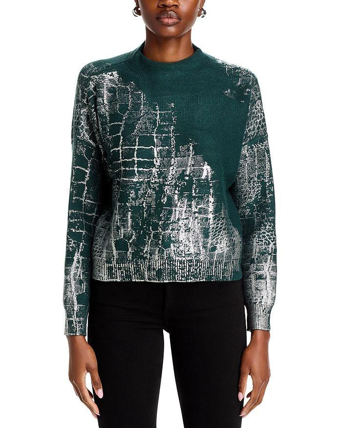 Adrienne Landau Crocodile Foil Print Funnel Neck Sweater 6