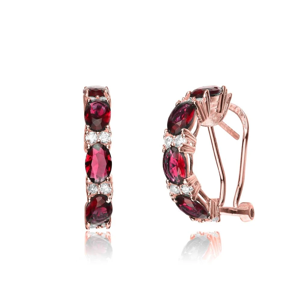 Genevive 18k Rose Gold Plated with Emerald & DIamond Cubic Zirconia Half Hoop Earrings in Sterling Silver 3